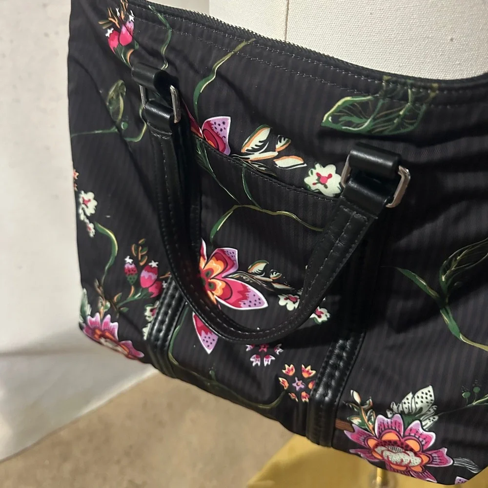 Vera Bradley Floral Pinstripe Crossbody Tote Bag Black Pink Purple Handbag